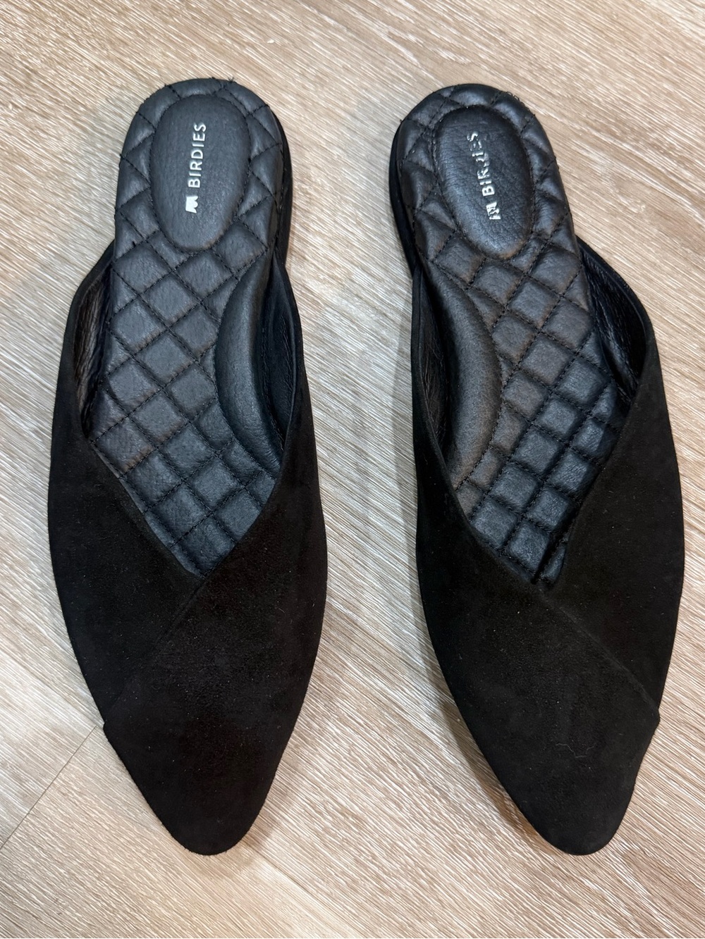 Birdies Black Suede Pointed Mule Slides Size 8